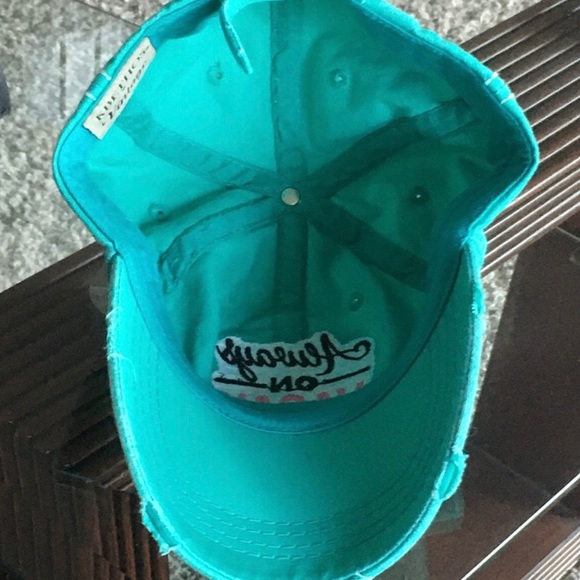Cutest NWOT Kbethos Always on Vacay Turquoise Green Distressed Baseball Cap - Picture 3 of 8